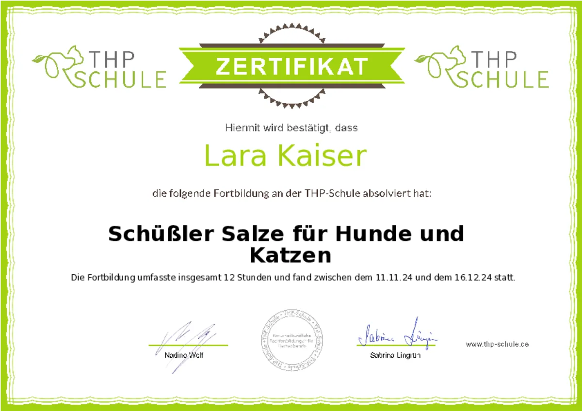 Zertifikat: Sch&uuml;&szlig;ler-Salze